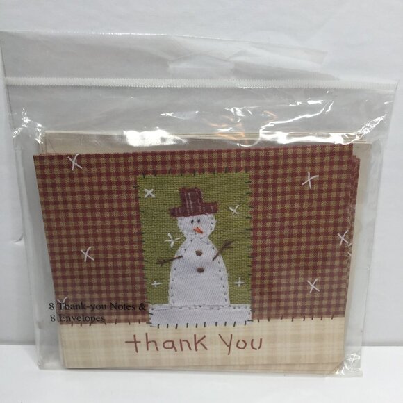 Primitive Snowman Holiday 16 Party Invitations 8 Thank You Cards Set Red Gingham - Picture 5 of 5